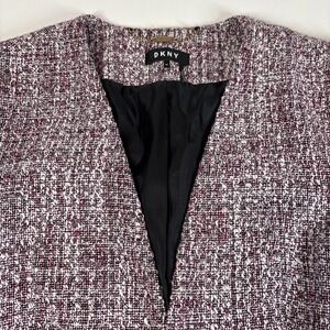DKNY Women's Pink Pattern Closure Long Sleeve Collared Blazer Jacket Size 14
